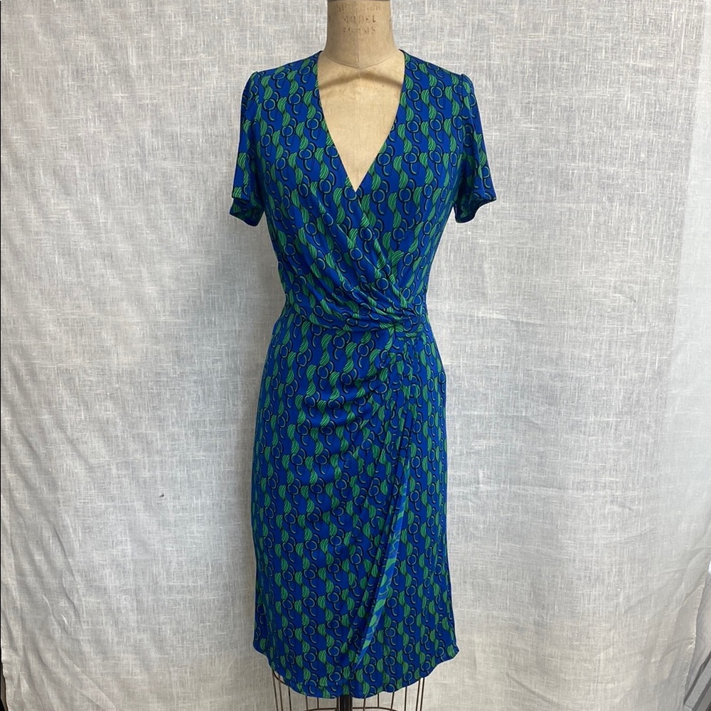 Issa London Blue Black V-Neck Sheath Midi Dress